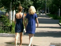 Lovely lesbian babyhood take a walk before having passionate copulation
